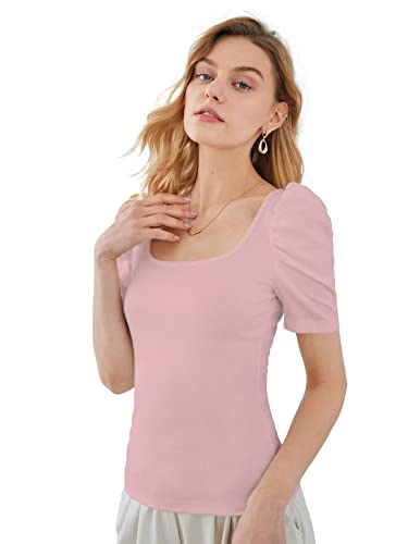 Image of Shasmi Women's & Girl's Polyester Pleated High Neck Short Puff Sleeve Ruched Bust Solid Regular Fit Top