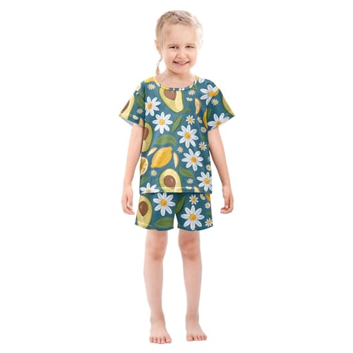 ALAZA Lemon Daisy Flower Avocado Pajamas Short Sleeve 2 Piece Sleepwear Top and Bottom Pajama Set Unisex3