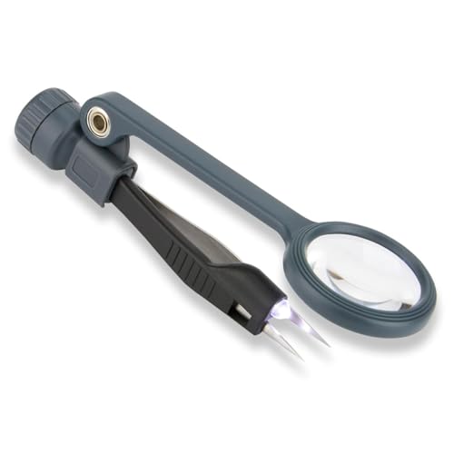 Carson Lighted MagniGrip 4,5x Lupe mit Präzisionspinzette und LED (MG-88), Grau