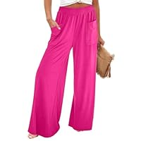 Pantalon Large Femme avec Poches Été De Travail Pantalons Imprimés Pantacourt Automne Leger Vetement Femme Taille Elastique Patchwork Décontractés 2#Rose Vif L