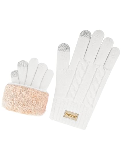 Bobelle Wear Alpaka Handschuhe Damen,Winterhandschuhe Touchscreen Wollhandschuhe,Thermohandschuhe Warm Fleece Skihandschuhe (Weiß)