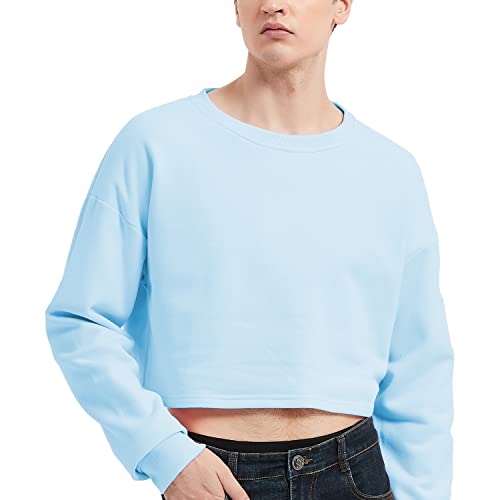 Men's Cropped Cut-Off Hoodie Solid Color Long Sleeves Drawstring Casual Sweatshirts Crop Tops2