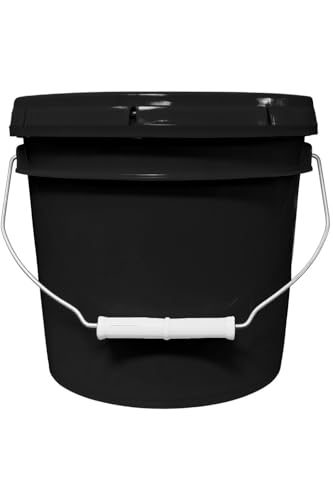 MKS Plastics 1-Gallon Bucket with Airtight Lid Made in USA Food Grade BPA Free Plastic Heavy Duty Multi-Use Metal Handle with Grip Stackable Storage Black 1 Pack