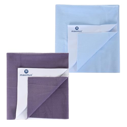 Image of Maximus Waterproof Quick Dry Sheet for Baby Pack of 2 | Bed Pad Extra Absorbent Washable Matress Protector | Baby Bed Protector Sheet for Toddler Children (70x50 cm) (Grey and SkyBlue, Small)