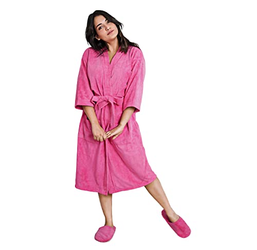 Image of Sassoon Venir Microfiber Bathrobe With Slippers for Men & Women, Unisex Luxury Bathrobe Towel, Spa Robe Combed (Pack of 1) - Coral Pink Color