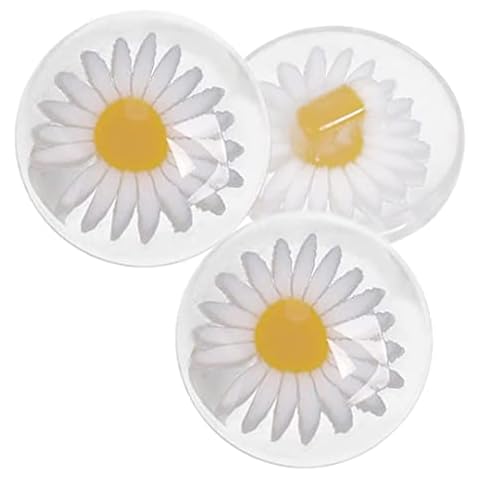 Cute Daisy Resin Shank Buttons 6 Pcs Clear Round Floral Flatback Buttons Cute Round Shirt Buttons for DIY Kids Dress 18MM Cover