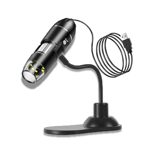 VGE Microscopio Digital USB 1000X con LED Ajustable, Soporte Flexible y Cámara HD   Microscopio Portátil Profesional para Teléfono Móvil/PC, Niños, Industria, Laboratorio, Dermatoscopio