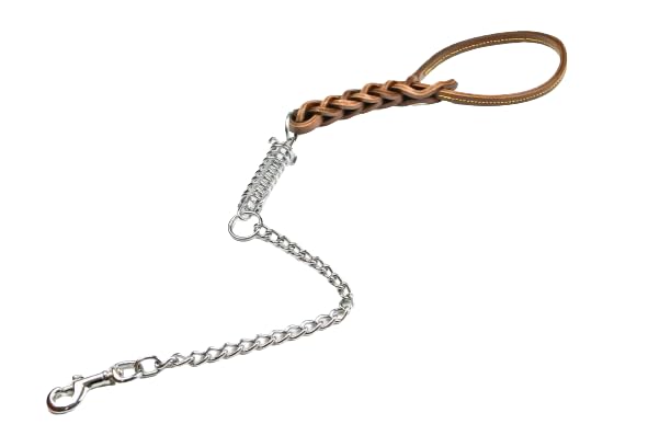 EUROCUOIO Guinzaglio per Cani in Cuoio Tripla Treccia con Molla e Catena 800 mm