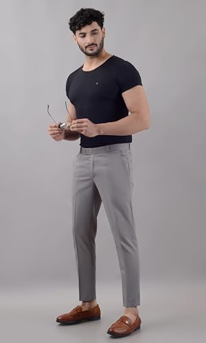 Image of VILLAIN Solid Mid-Rise Stretchable Men's Formal Trousers