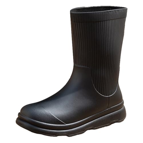 Botas de agua para mujer con parte inferior gruesa a media pantorrilla, más fáciles de poner y quitar, mayor durabilidad, suela de agarre impermeable, botas de lluvia cómodas para ajuste de