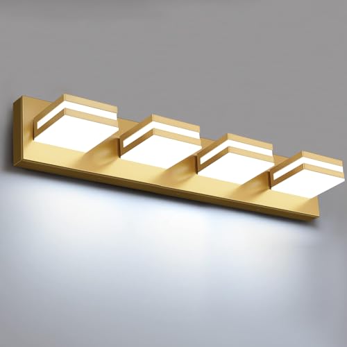 Image of IZORRO LED Modern Bathroom Lights Fixtures(4-Light,Dimmable,360Rotate),Brushed Glod Acrylic Wall Lighting,Vanity Lights for Bathroom Over Mirror - 6000k 24In (No Assembly Required)