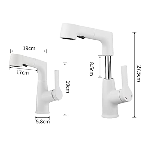 Mitigeur de lavabo avec douchette extractible blanc laiton