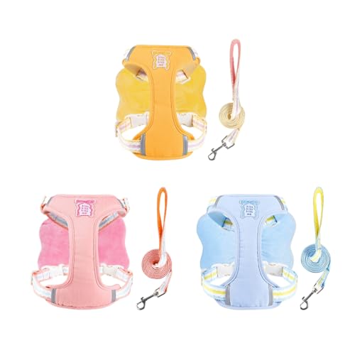 犬 ハーネス 可愛い リボン付き リードセット おしゃれ 簡単装着 抜けない メッシュで蒸れない 小型犬 中型犬 散歩 お出かけ用 (青,M)