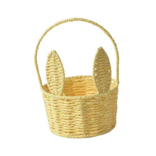 Milageto Panier à Fleurs tissé en Forme de Lapin de pâques, Vide, décor de pâques, Panier de Pique-Nique décoratif, Panier de Rangement pour Jardin, fête, Jaune