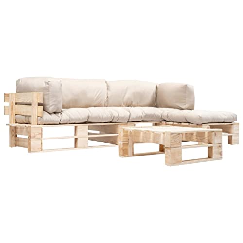 Solivagant Muebles de palets de jardín con Cojines Arena 4 Piezas Madera,Beige,53.58kg