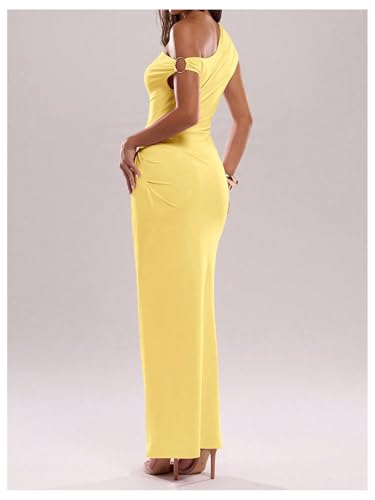 Image of Verdusa Women's Off The Shoulder Dresses Asymmetrical Ruched Sleeveless Maxi Dress