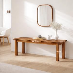 Image of Wooden 3 Seater Bench for Living Room | 3 Seater Dining for Dining Table | Adjustable Bench for Study | Sheesham Wooden for Drawing Room (Brown 4Legs, 120 * 35 * 45* Cm)