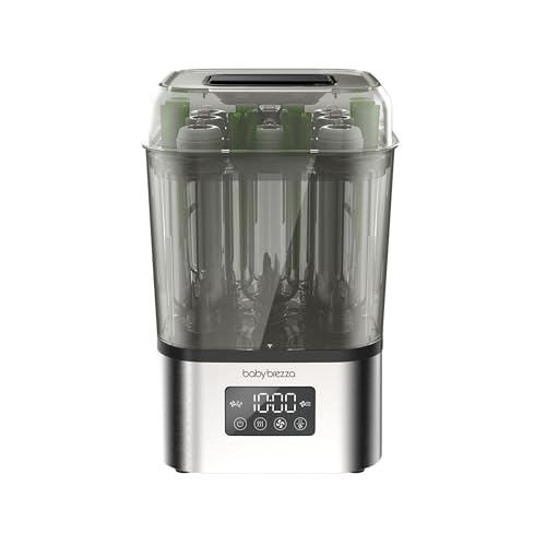 Image of Baby Brezza 10 Minute SuperQuick Bottle Sterilizer + Dryer - Large 8 Bottle Capacity - Steam Sanitization - Universal Fit for All Bottles: Plastic + Glass + Pacifiers + Breast Pump Parts, Stainless