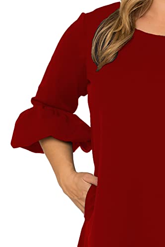 Standards & Practices Women's Plus Size Brick Red Crepe Knit 3/4 Balloon Sleeves Midi Shift Dress3