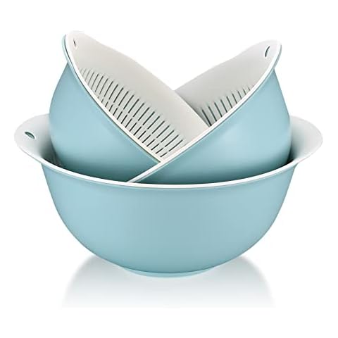 3 Piezas Coladores de Cocina Plastico, 2 en 1 Cesta de Drenaje Multifuncional, Coladores de Alimentos Cover