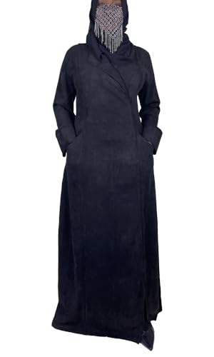 AMAALEEY Velvet Maxi Dress Long Sleeve Islamic Women Abaya with Pockets (Black, M)