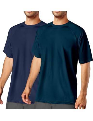 2Pack Rash Guard for Men Short Sleeve UPF50+ UV Swim Shirts Dry Fit Beach Water Activewear Athletic Sports Mens Clothing