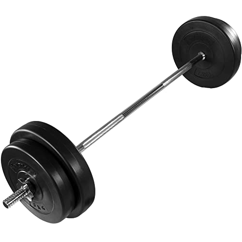 Movit Ensemble d'haltères Longs 30 kg, Barre chromée et moletée avec Fermetures en étoile