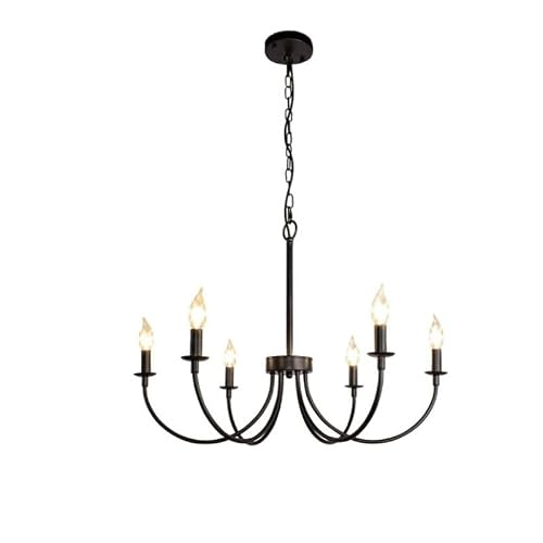 Juskaqzyi One Color Farmhouse Chandeliers 6 Light Rustic Iron Chandelier Classic Candle Ceiling Hanging Pendant Light Fixture Ceiling Lights