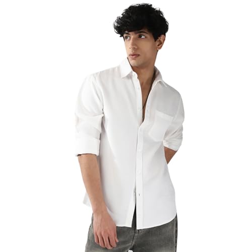 Image of Urbano Fashion Men's Linen Blend Full Sleeve Relaxed Fit Casual Solid Shirt