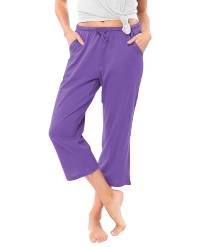 Image of Sexy Basics Women's 100% Cotton Lounge Pants | Capri Style Pajama Sleep Bottoms | Drawstring & Pockets |Multi-Packs & Colors