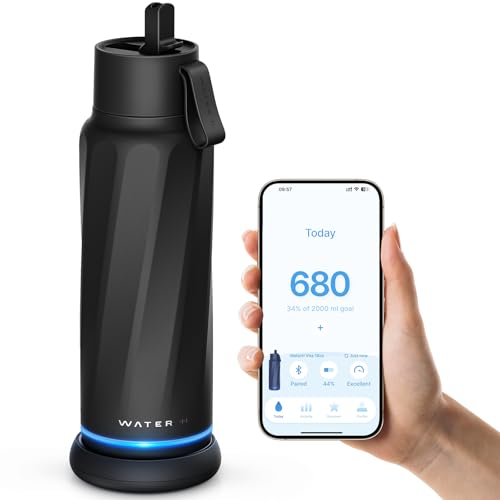 WATERH Vita Smarte Wasserflasche mit Erinnerung an Wasser zu trinken, BPA-freie, vakuumisolierte Wasserflaschen mit Filter und Strohhalm, Bluetooth-Ansaug-Wasser-Tracking-Flasche, ideal als Geschenk