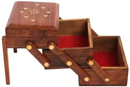 THE CARVING HUTTHE CARVING HUT Wooden Stylish Folding Jewellery Box | Jewel Organizer | Multipurpose Box for Women | Storage Box | Jewellery Case Organizer | Jewellery Storage organizer | Gift Item