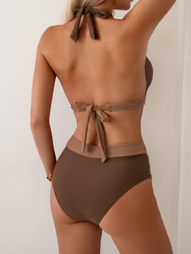 B2prity Women Halter Bikini Sets Sexy Deep V Neck Two Piece Swimsuits Color Block Bottom3