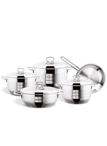 طقم اواني طهي من الستانلس ستيل 18/10 من بونيرا، 9 قطع، صناعة تركية، فضي