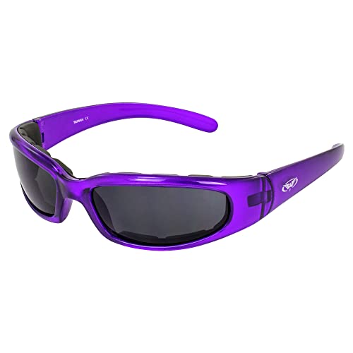 Global Vision Chicago Padded Motorcycle Sunglasses for Women Scratch-Resistant Purple Frame w/Super Dark Lens