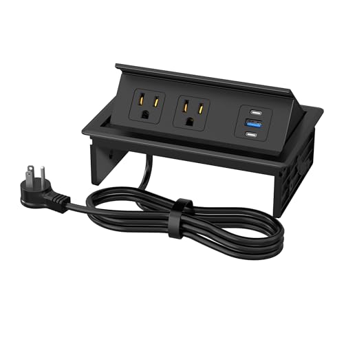 Table Power Outlet Hub PD20W USB-C Fast Charging Station, Recessed Outlet with 2AC Outlets and USB Ports for Conference Room Kitchen Countertop, Black by HEZI - Used condition - US$27.62