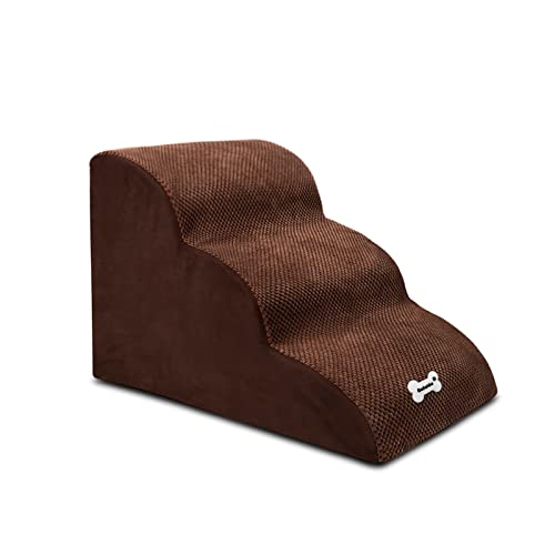 BOSERMEN Dog Stairs, Pet Stairs for Dogs and Cats, 3 Steps Dog Stairs for Bed and Sofa, Washable & Zippered Cover Pet Ramp, Non-Slip Pet Steps(Brown)