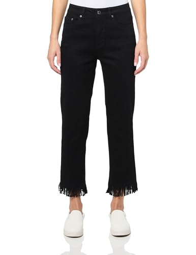 SLIM-SATION Women's Five-Pocket Zip Front Slit Cut Fringe Hem Pant