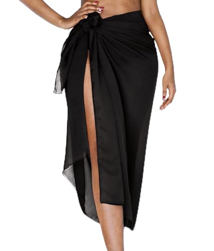UMIPUBO Beach Sarong for Women Swimwear Bikini Cover Up Chiffon Wrap Sarongs Beach Pareo Long Skirts Dress Elegant Summer Swimsuit Cover-ups Scarf Shawl Beachwear(Black One Size)