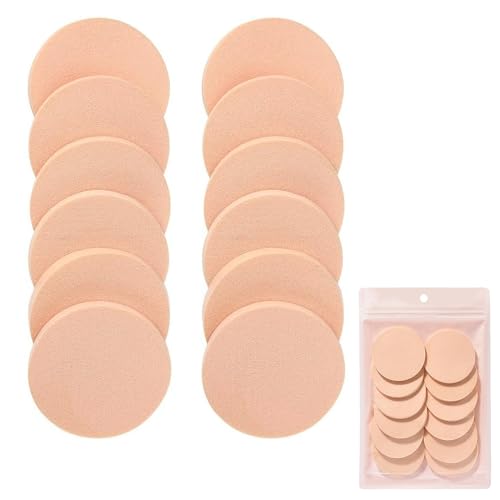 12 Pcs Makeup Sponges, Round Puff for Face, Reusable Sponges for Liquid Foundation, Creams, and Powders, Dry and Wet Use Foam Spongess for Adult Unisex, Ideal for Beauty Applications and Washing Face