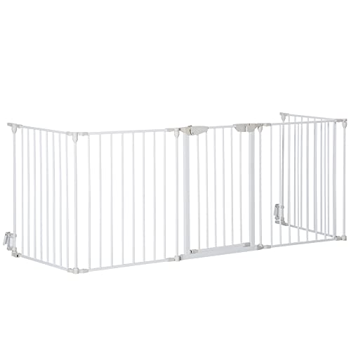 PawHut Cancelletto di Sicurezza, Recinto per Cani, Modulare, Pieghevole, Porta Integrata, 300 l, max. 74,5 cm, Metallo, Polipropilene, Bianco