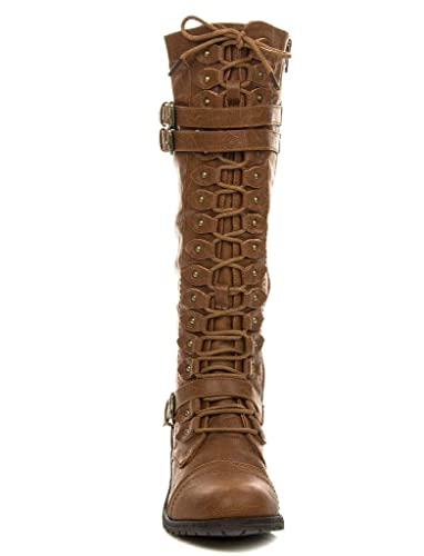 Wild Diva Timberly Women's Fashion Lace Up Buckle Knee High Combat Boots3