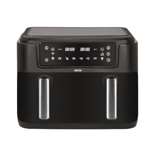 JOCCA - Freidora de Aire 10L con Doble Cubeta, 2400W, Pantalla LED, Control de Temperatura 80-200°C
