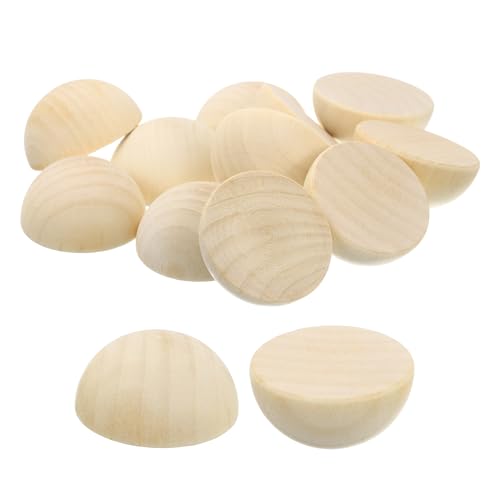 QUARKZMAN 30 Pcs Demi-Perles en Bois, 40mm, Boules Hémisphériques Non Finies, Rondes, en Bois Naturel pour Bricolage, Ornements de Festival