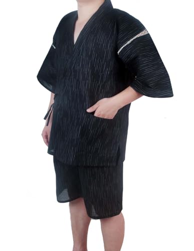 ZEALMAX Kimono Japanese Style Pajamas Shirt and Shorts Suit, Men's Cotton Linen Robes Loungewear Bathrobe Multicolor2
