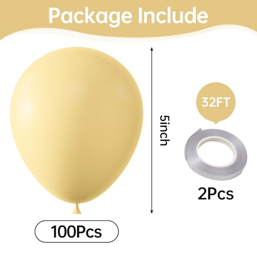 Image of KALOR Pastel Yellow Balloons,100 Pcs 5 Inch Mini Matte Latex Balloons for Balloon Garland Arch, Birthday Decoration, Wedding Party, Baby Shower Decorations