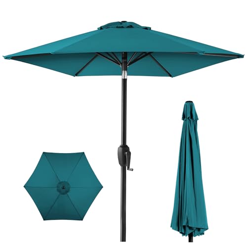 Best Choice Products 7.5ft Heavy-Duty Round Outdoor Market Table Patio Umbrella w/Steel Pole, Push Button Tilt, Easy Crank Lift