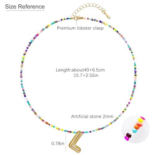 Bubble Letter Necklaces for Girls Gifts, Beaded Gold Plated Initial Name Necklace with Balloon Alphabet Pendant Personalized for Women, Teens and Preteen 5