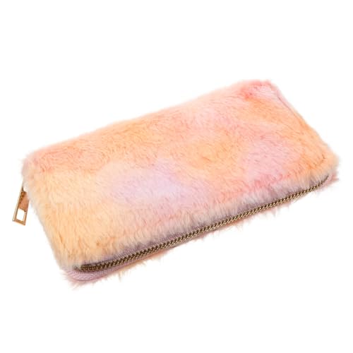 1Pc Rainbow Gradient Plush Wallet for Women Fashionable Zippered Handbag Lightweight Durable Design for Shopping Travel School and Work Special present Option