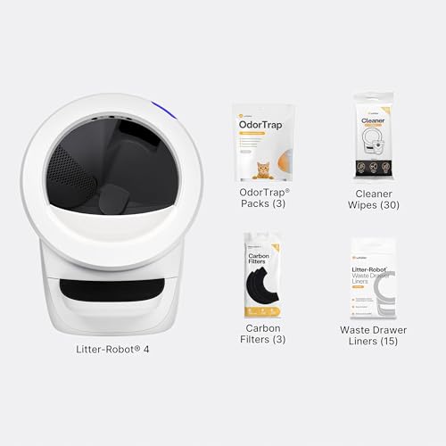 Image of Litter-Robot 4 Supply Bundle by Whisker, White - Automatic, Self-Cleaning Cat Litter Box, WiFi Enabled, Includes Litter-Robot 4, 3 OdorTrap Refills, 10 Liners, 30 Cleaner Wipes, & 2 Carbon Filters | Automatic, Self-Cleaning Cat Litter Box, WiFi Enabled, Includes 3 OdorTrap Refills, 10 Liners, 30 Wipes, & 2 Carbon Filters